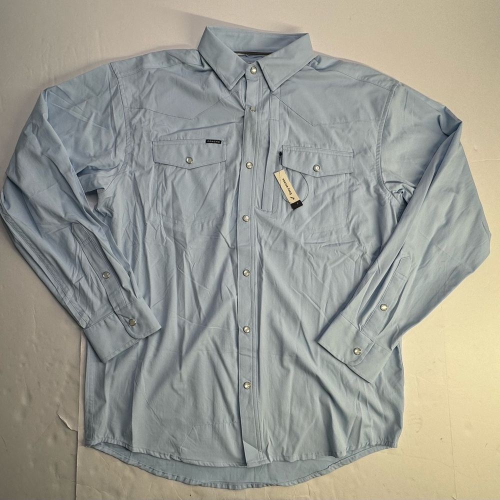 Poncho Western Shirt Pearl Snap Fishing Capes Vented Mens medium baby blue